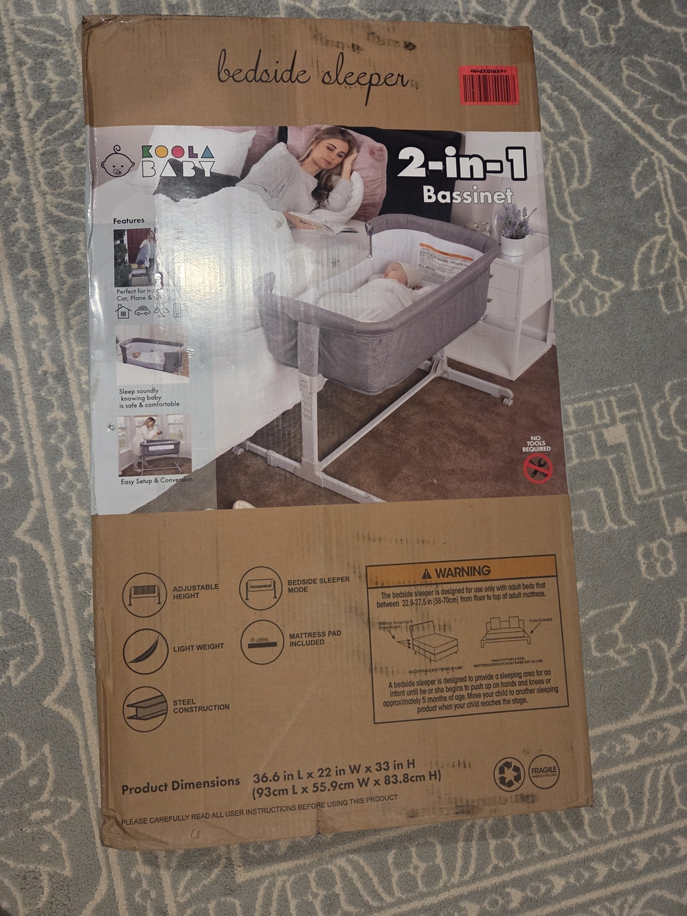 Koala Kids 2-in-1 Bassinet in Gray and White